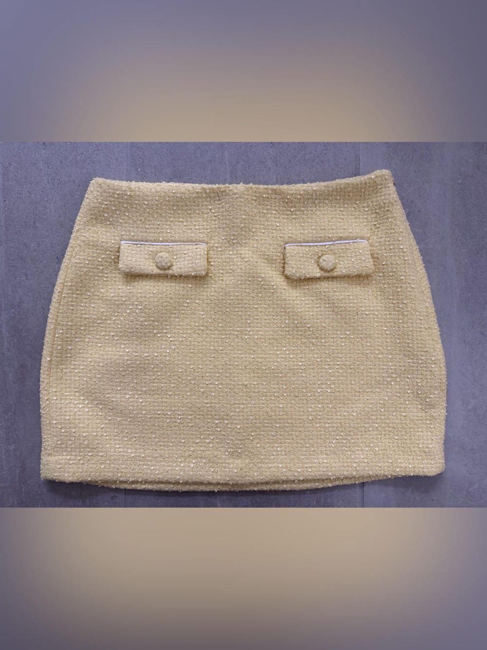 Tweed Skirt with Button Flap Pockets